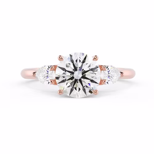 Hand Selected Synthetic Diamonds Round and Pear Diamond Engagement Ring in Rose Gold (Main View)