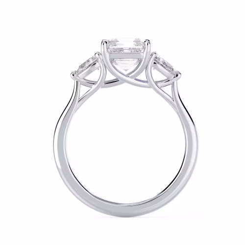 White Gold Asscher and Pear Diamond Engagement Ring featuring Exceptional Quality Diamonds (Profile View)