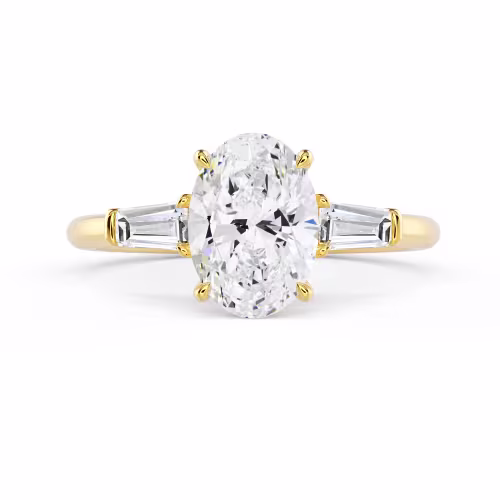 Lab Diamonds set in Yellow Gold Oval and Baguette Diamond Engagement Ring (Main View)