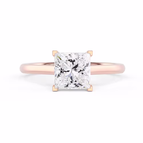 Man Made Diamonds set in Rose Gold Princess Cathedral Solitaire Diamond Engagement Ring (Main View)