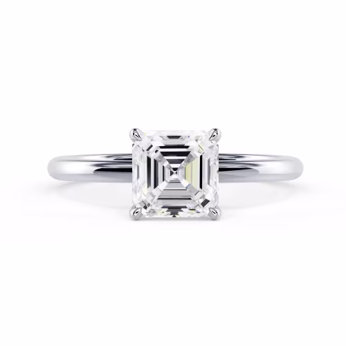 White Gold Asscher Cut Four Prong Solitaire Diamond Engagement Ring featuring Lab Diamonds (Main View)