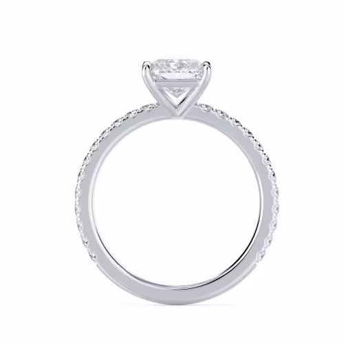 White Gold Radiant Petite Four Prong Pavé Setting featuring Diamonds (Profile View)