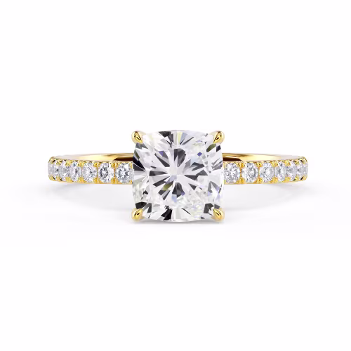 Lab Diamonds set in Yellow Gold Cushion Petite Four Prong Pavé Setting (Main View)