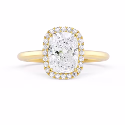 Synthetic Diamonds Cushion Single Halo Setting in Yellow Gold (Main View)