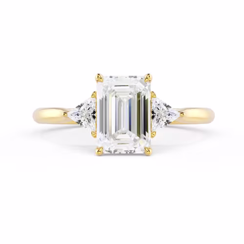 Yellow Gold Emerald and Trillion Diamond Engagement Ring featuring Lab Diamonds (Main View)