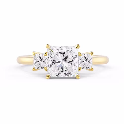 Yellow Gold Princess Three Stone Diamond Engagement Ring featuring Diamonds (Main View)