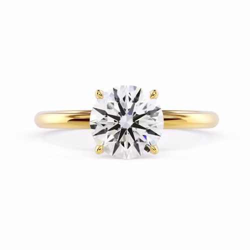Yellow Gold Round Classic Four Prong Solitaire Diamond Engagement Ring featuring Lab Diamonds (Main View)