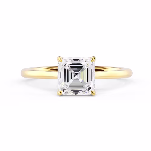 Yellow Gold Asscher Cathedral Solitaire Diamond Engagement Ring featuring Lab Created Diamonds (Main View)