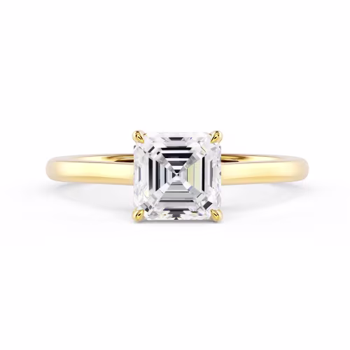 Yellow Gold Asscher Trellis Solitaire Diamond Engagement Ring featuring Man Made Diamonds (Main View)