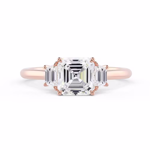 Rose Gold Asscher and Trapezoid Diamond Engagement Ring featuring Lab Diamonds (Main View)