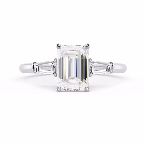 Diamonds set in White Gold Emerald and Baguette Diamond Engagement Ring (Main View)