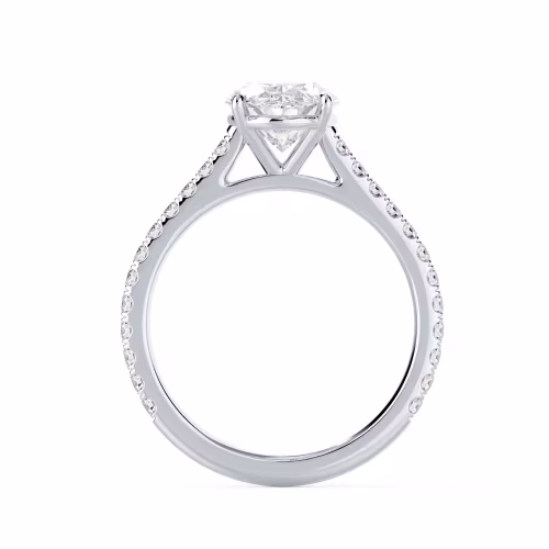 Lab Grown Diamonds Oval Cathedral Pavé Setting in White Gold (Profile View)