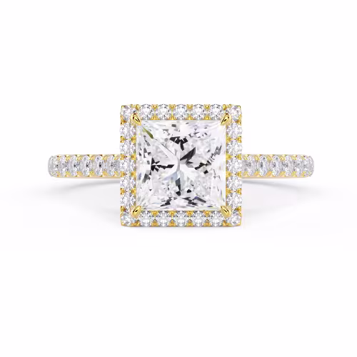 Yellow Gold Princess Halo Pavé Setting featuring High Quality Lab Diamonds (Main View)