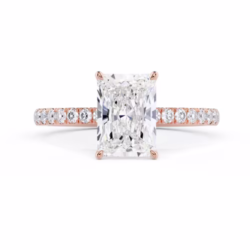Lab Diamonds set in Rose Gold Radiant Classic Four Prong Pavé Setting (Main View)