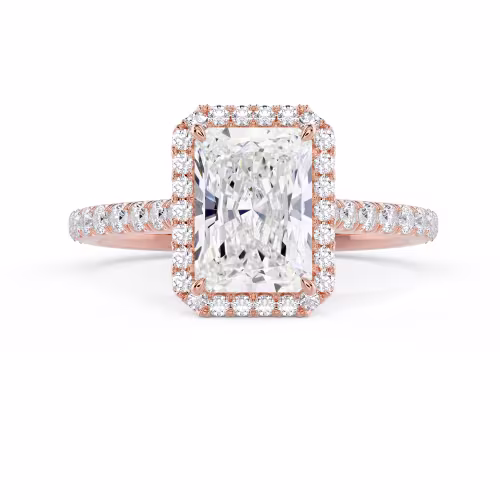 Rose Gold Radiant Halo Pavé Diamond Engagement Ring featuring Lab Diamonds (Main View)