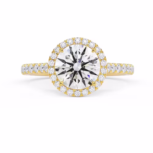 Diamonds set in Yellow Gold Round Halo Pavé Diamond Engagement Ring (Main View)