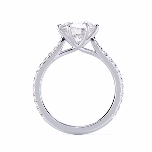White Gold Round Trellis Six Prong Pavé Setting featuring Lab Diamonds (Profile View)
