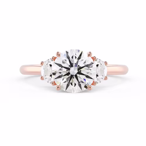 Lab Grown Diamonds set in Rose Gold Round and Half Moon Diamond Engagement Ring (Main View)