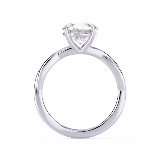 Diamonds set in White Gold Twisting Band Solitaire (Profile View)