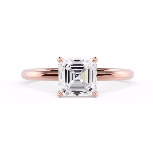 Rose Gold Asscher Cut Four Prong Solitaire Diamond Engagement Ring featuring High Quality Man Made Diamonds (Main View)
