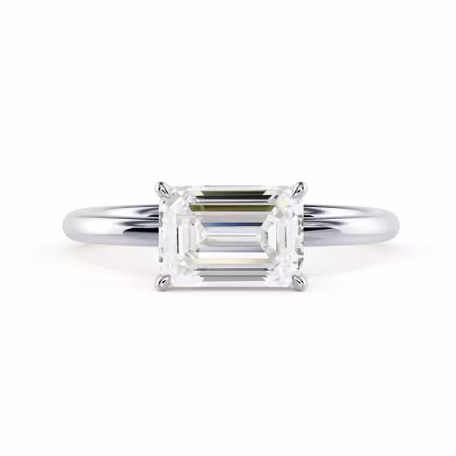 White Gold Emerald East-West Solitaire Diamond Engagement Ring featuring Diamonds (Main View)