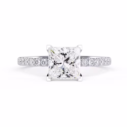 Lab Created Diamonds Princess Classic Four Prong Pavé Setting in White Gold (Main View)