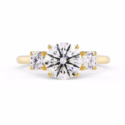 Hand Selected Diamonds Round Three Stone Diamond Engagement Ring in Yellow Gold (Main View)