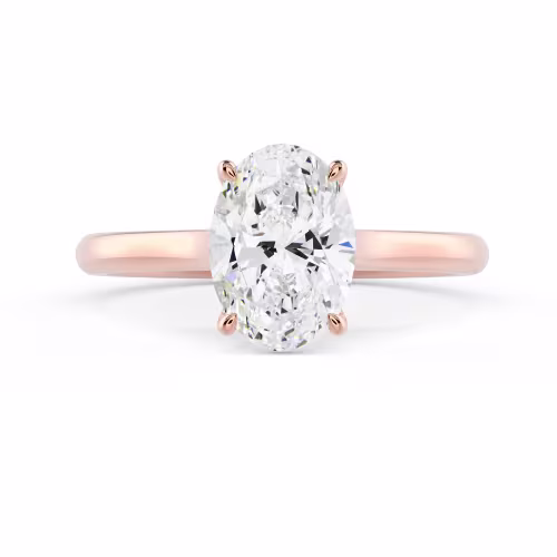 Rose Gold Oval Cathedral Solitaire Diamond Engagement Ring featuring Diamonds (Main View)