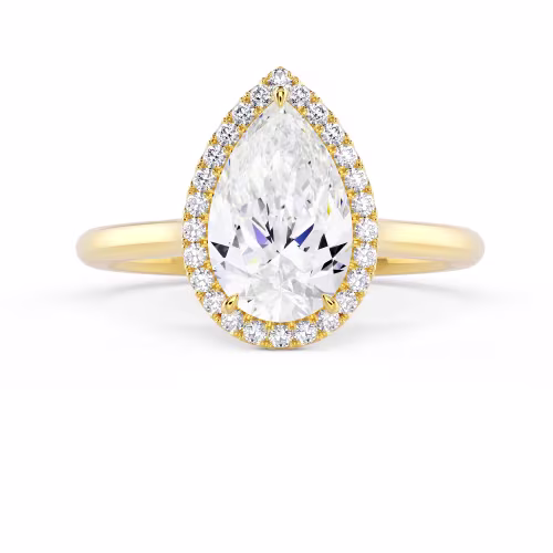 Yellow Gold Pear Single Halo Diamond Engagement Ring featuring Lab Diamonds (Main View)