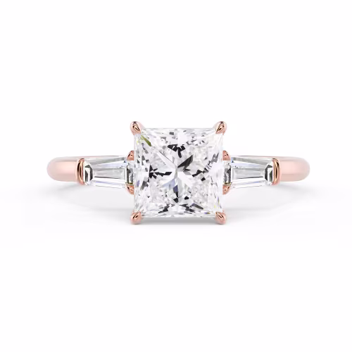 Rose Gold Princess and Baguette Setting featuring Lab Diamonds (Main View)
