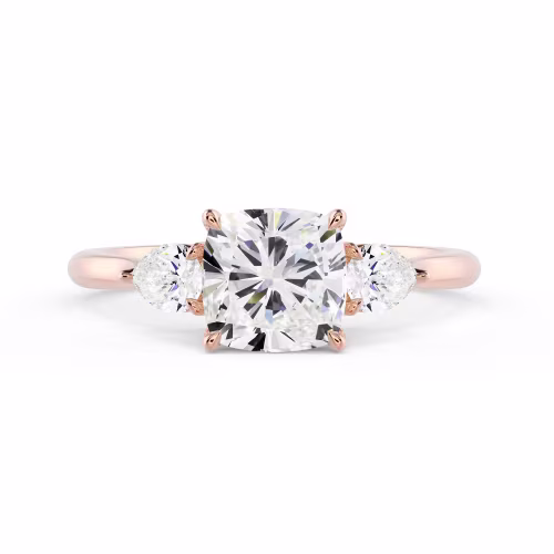 Rose Gold Cushion and Pear Diamond Engagement Ring featuring Diamonds (Main View)