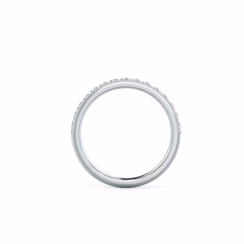 Exceptional Quality Plain Metal Lab Diamonds set in 18k White Gold Engraved Half Band (Profile View)
