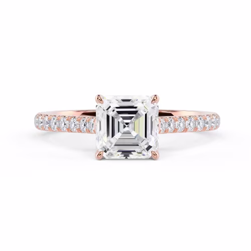 Lab Diamonds Asscher Cathedral Pavé Setting in Rose Gold (Main View)