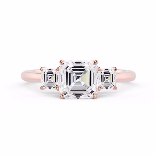 High Quality Lab Grown Diamonds Asscher Three Stone Diamond Engagement Ring in Rose Gold (Main View)