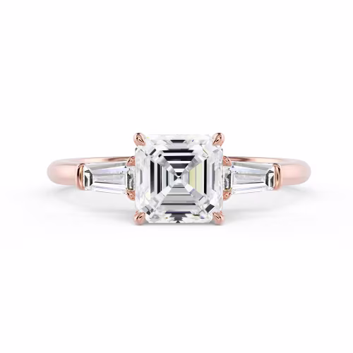 Lab Diamonds set in Rose Gold Asscher and Baguette Setting (Main View)