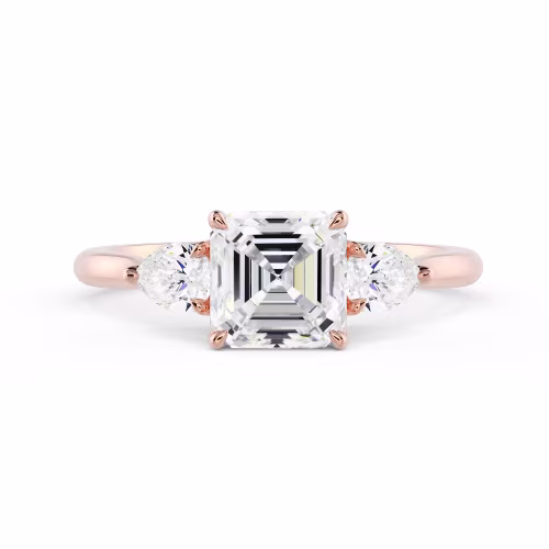 Hand Selected Diamonds Asscher and Pear Diamond Engagement Ring in Rose Gold (Main View)