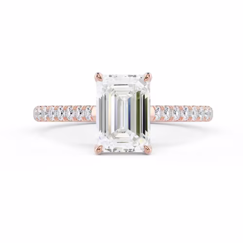 Rose Gold Emerald Cathedral Pavé Setting featuring Diamonds (Main View)