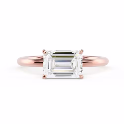 Exceptional Quality Lab Diamonds Emerald East-West Solitaire Diamond Engagement Ring in Rose Gold (Main View)