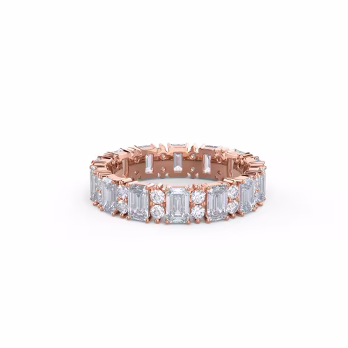 Exceptional Quality 3.3 Carat Lab Diamonds Emerald and Round Eternity Band in 14k Rose Gold (Main View)