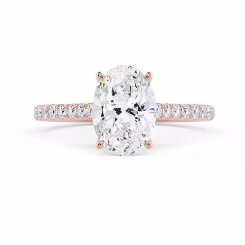 Rose Gold Oval Cathedral Pavé Diamond Engagement Ring featuring Diamonds (Main View)