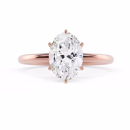Man Made Diamonds set in Rose Gold Oval Six Prong Solitaire (Main View)