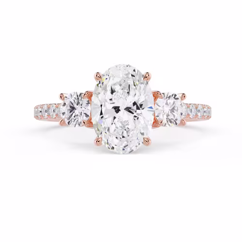 Diamonds Oval Three Stone Pavé Diamond Engagement Ring in Rose Gold (Main View)