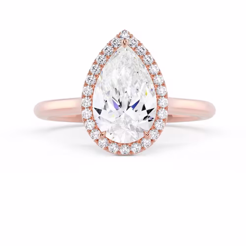 High Quality Lab Diamonds Pear Single Halo Diamond Engagement Ring in Rose Gold (Main View)