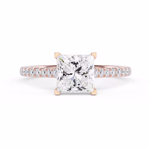 Exceptional Quality Diamonds Princess Cathedral Pavé Setting in Rose Gold (Main View)