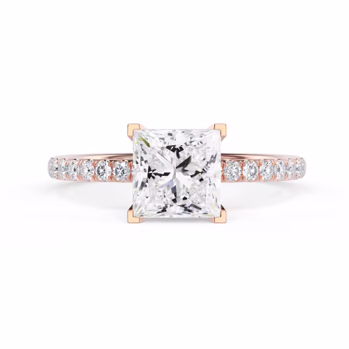 Diamonds Princess Petite Four Prong Pavé Setting in Rose Gold (Main View)