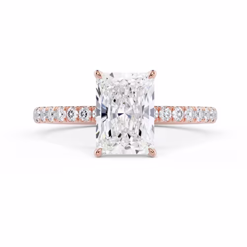 Rose Gold Radiant Petite Four Prong Pavé Setting featuring Diamonds (Main View)