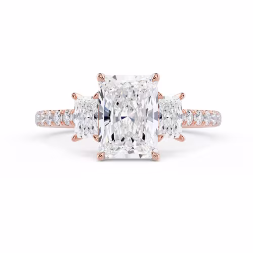 Lab Diamonds set in Rose Gold Radiant Three Stone Pavé Setting (Main View)