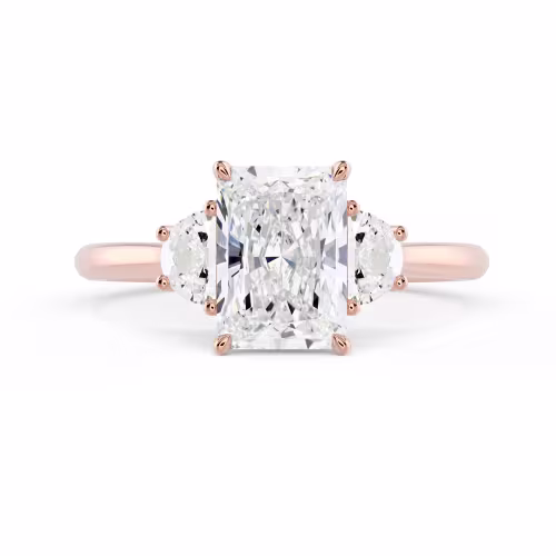 Lab Diamonds set in Rose Gold Radiant and Half Moon Diamond Engagement Ring (Main View)