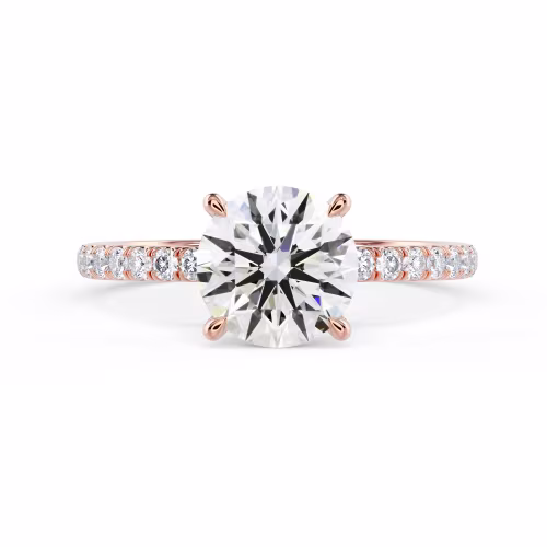 Rose Gold Round Petite Four Prong Pavé Diamond Engagement Ring featuring Diamonds (Main View)