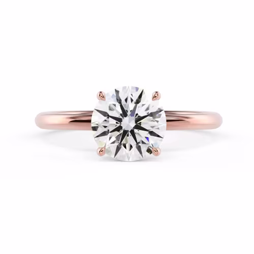 Diamonds Round Petite Four Prong Solitaire in Rose Gold (Main View)